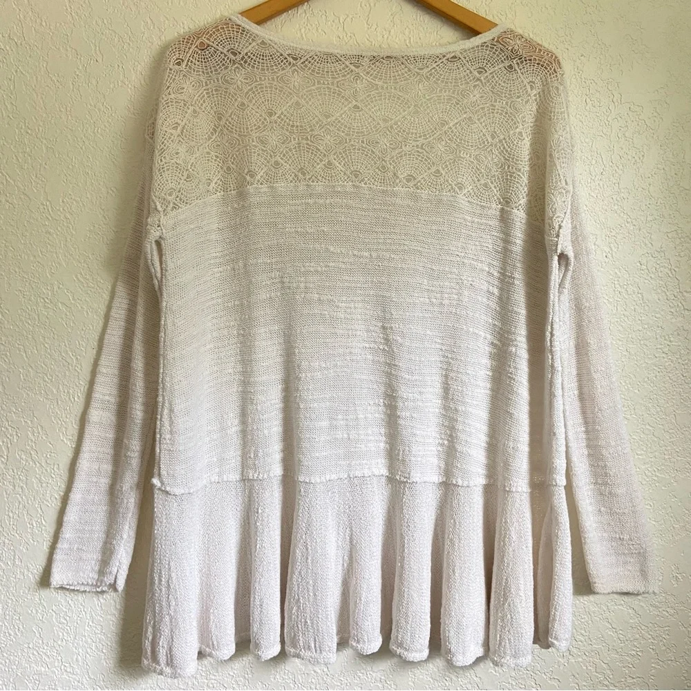 Free People Kristobel Embroidered Yoke Panel Ruffle Top Eggshell